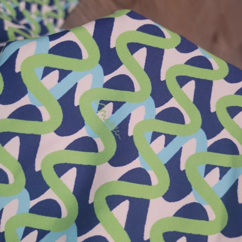 Melly M Geometric Resortwear Dress Size Large Green/Blue Cooling Stretch 3/4 Slv - Picture 6 of 9